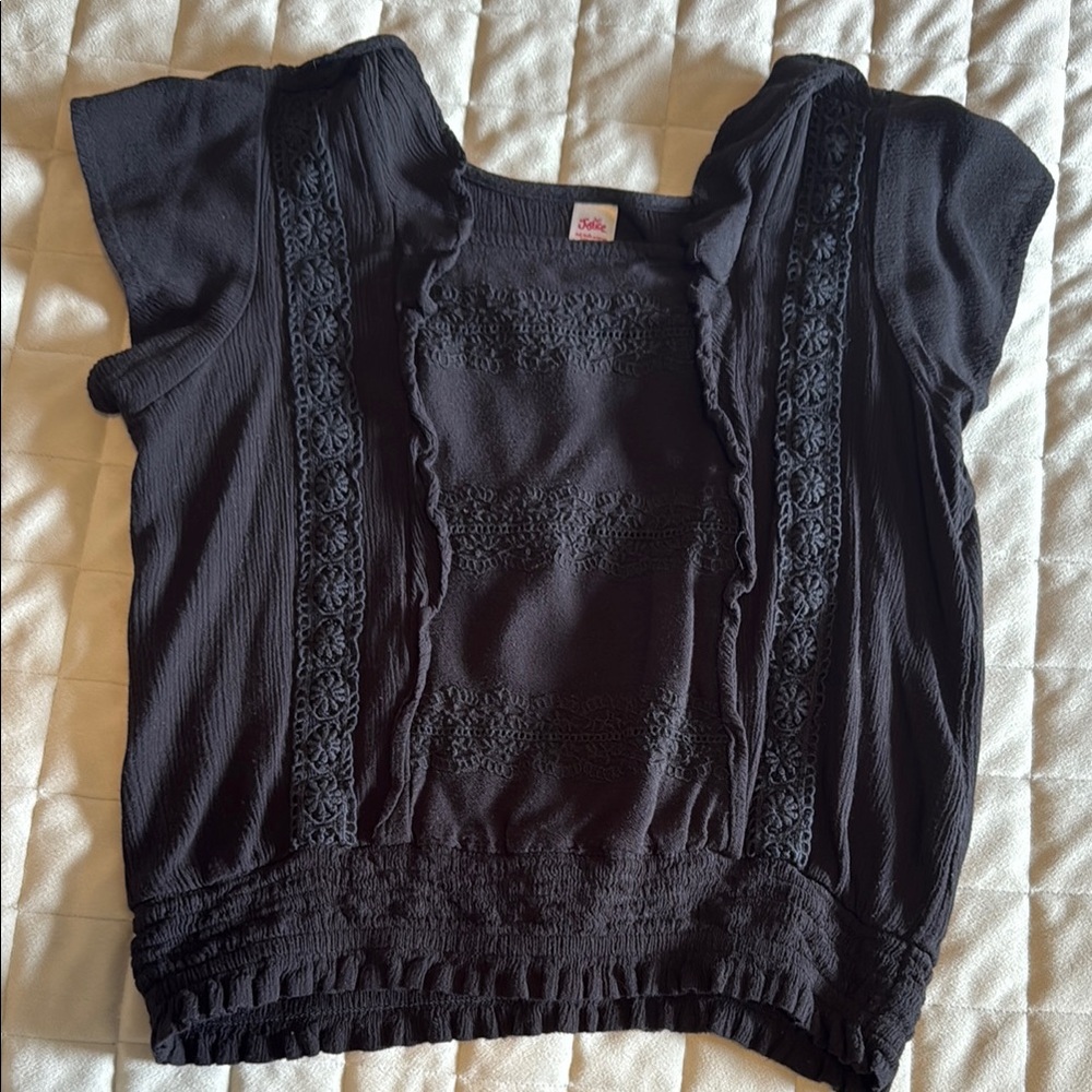 Justice Black Ruffled Cap Sleeve Blouse